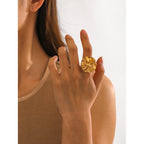 Conjunto de anillo/arete redondo de personalidad moderna a la moda, de acero inoxidable, metal a prueba de óxido, declaración, joyería elegante e impermeable para mujer