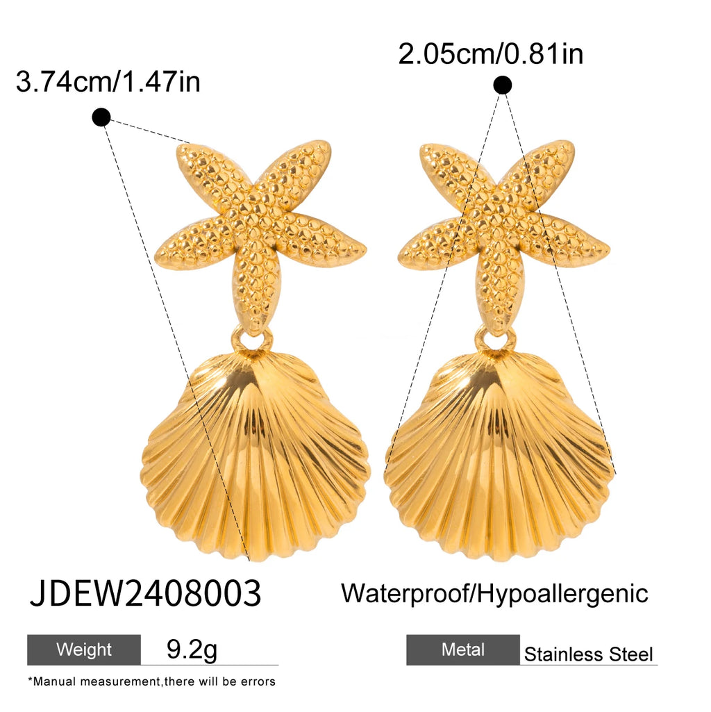 Boucles d'oreilles pendantes géométriques en acier inoxydable 18K étoile de mer coquillage collection océan femmes anti-allergie charme élégant bijoux quotidiens