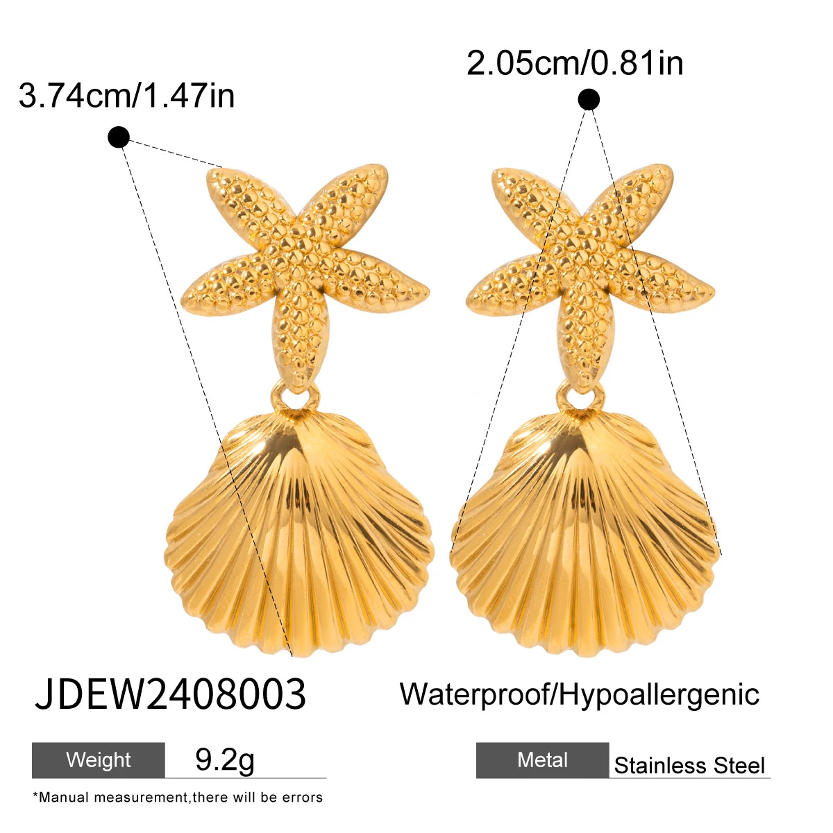 18K Stainless Steel Geometric Starfish Shell Ocean Collection Dangle Earrings Women Anti Allergic Elegant Charm Daily Jewelry