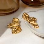 Stainless Steel Vintage Exaggerate Three Petal Stud Earrings PVD 18k Plated High Quality Free Temperament Charm Jewelry Women