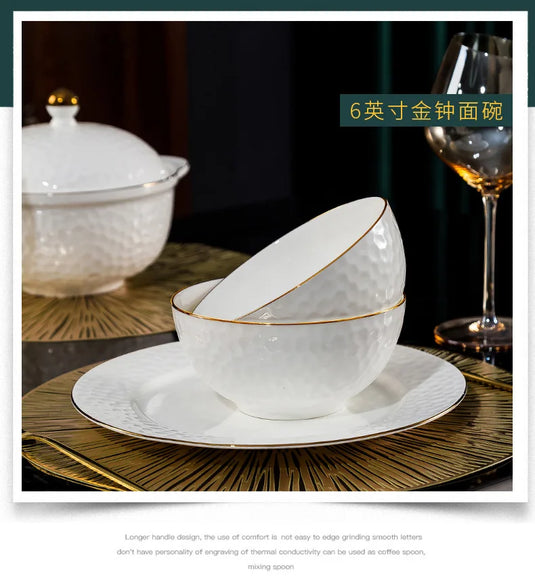 Jingdezhen Ceramic Tableware Set, Hand-painted Phnom Penh Water Cube Creative Bone Porcelain Bowls and Dishes for Home Use