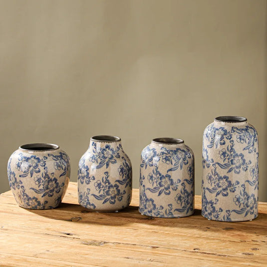 French Style Vintage Blue and White Porcelain Vases Flower Arrangements Living Room Decorations Chinese Style Ceramic Home Decoration Retro Porcelain