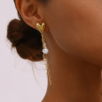Imitation Pearl 18k Gold Plated Stainless Steel Elegant Smooth Heart-shaped Tassel Earring Women Prevent Allergy Gala Gift