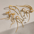 Orecchini a nappina con fiocco in acciaio liscio placcato oro 18k minimalista Anello in acciaio inossidabile Donna Antiruggine Gioielli squisiti Bijoux