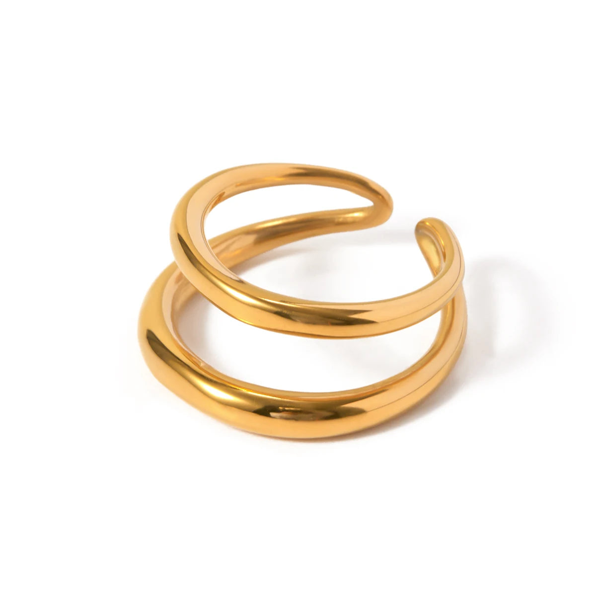 18k vergoldeter, stilvoller, einzigartiger, einfacher, geometrischer, goldener, doppellagiger Öffnungsring aus Edelstahl für Frauen, anti-distinktiver Schmuck