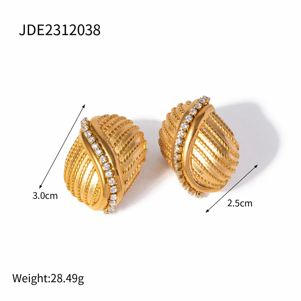 Leggeri Orecchini Unici In Acciaio Inossidabile Placcati Oro 18k Con Incastonatura Di Strass Set Gioielli Donna Bijoux Femme Regalo Gala