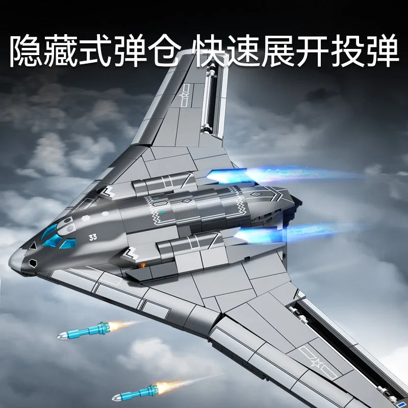 Stealth Bomber Fighter Jet Assembly Building Blocks Toy for Children Boys Educational H-20 Strategic Aircraft Model