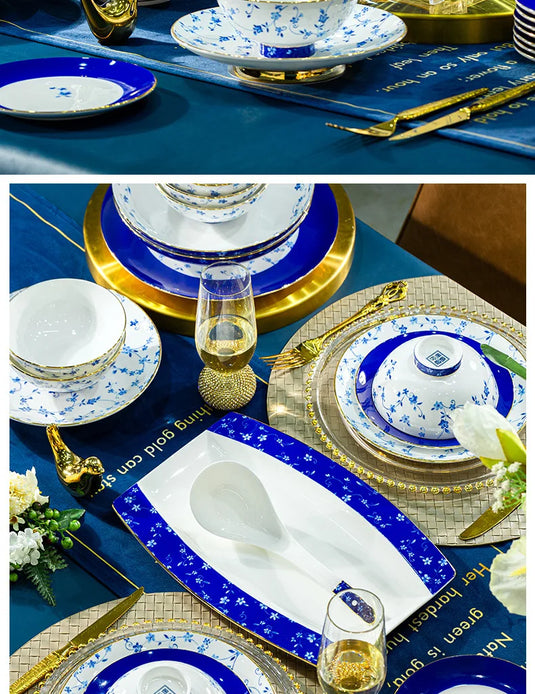 Jingdezhen ceramic tableware, bowl and plate combination set, bone china tableware for household use