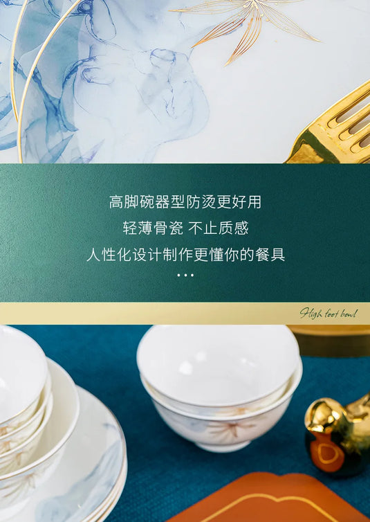 Ensemble bol et baguettes Jingdezhen, nouvel ensemble de vaisselle et assiette en céramique chinoise de luxe légère