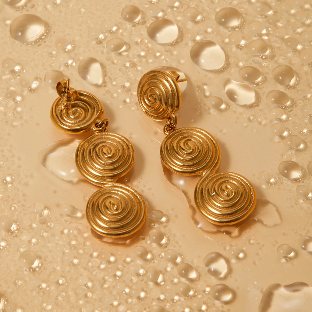 Vintage 18K Gold Plated Creative Stainless Steel Threaded Shaped Pendant Earrings Personality Charm Fashion Jewelry Women