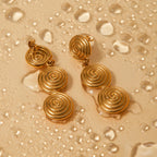 Vintage 18K Gold Plated Creative Stainless Steel Threaded Shaped Pendant Earrings Personality Charm Fashion Jewelry Women