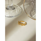 Exquisiter 18K PVD-beschichteter Edelstahl, zarter offener Ring mit drei Schleifen, Damen, hochwertige Charme, stilvoller Schmuck