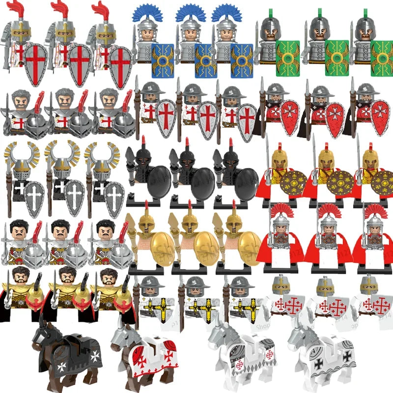 10Pcs/Set Historical Medieval Sparta Heroes Crusader Roman Soldiers Building Blocks Military Action Figures Bricks Toys For Kids