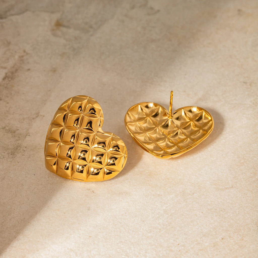 18k forgyldt geometrisk vandtæt rustfrit stål Rhombic Design Love Heart øreringe Charm Statement Anti-allergiske smykker