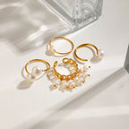 Minimalistischer, 18k vergoldeter Edelstahl, doppellagiger, hohler Süßwasserperlen-Öffnungsring für Damen, anti-allergischer Charmschmuck