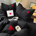 Cool Black Duvet Cover Set Ins Nordic Embroidery Heart Bed Sheet Set Of Four Pieces Home Luxury Bedding Set For Girls