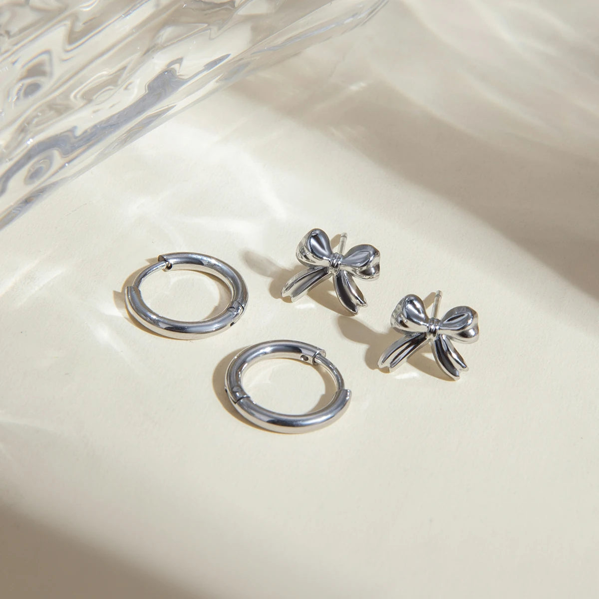 Stålfarve Lys Hyggelig Minimalistisk Simple Coil Øreringe og sløjfestuds Sæt Personligt rustfrit stål Statement smykker