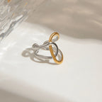 Gold Silver Color Matching Smooth Irregular Winding Open Ring 18K PVD Plated Women Anti Allergic Metal Charm Daily Jewelry