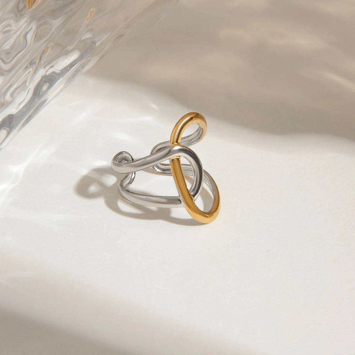 Gold Silver Color Matching Smooth Irregular Winding Open Ring 18K PVD Plated Women Anti Allergic Metal Charm Daily Jewelry