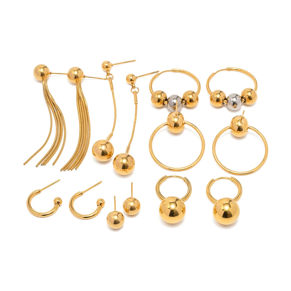 Kadınlar için Minimalist Paslanmaz Çelik Top Damla Küpe Seti Tasarım Rahat Yuvarlak Kolye Bayan Takı Hediyesi Pendientes Mujer