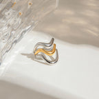 Gold Silber Farbe Passend Wellenförmiger Unregelmäßiger Flüssiger Offener Ring 18K PVD Beschichtet Damen Anti-Allergisch Metall Charm Täglicher Schmuck