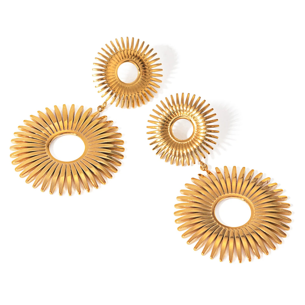 18K PVD Plated Stainless Steel Minimalist Double Layer Sunflower Stud Earrings Waterproof High Quality Attractive Women Jewelry - Grand Goldman