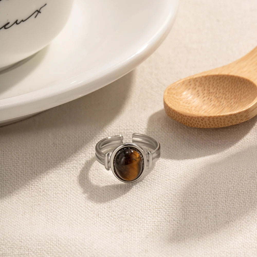 Vintage Classical Steel Color Rings For Women Stainless Steel Half-Open Design Tarnish Free Eco-Friendly Ladies Jewelry Gift