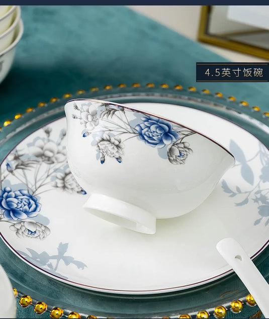 Jingdezhen Household Ceramic Bowls, Tableware Set, Bowls, Dishes, Chinese Bone Porcelain Tableware