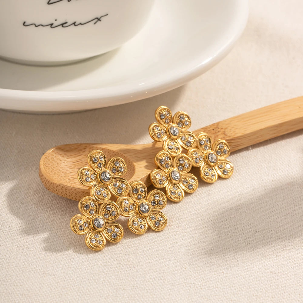 2023 Vintage Tarnishproof Lady Earring 18K Gold Plated Stainless Steel Large Floral Pattern Design Delicate Vintage Jewelry Gift - Grand Goldman