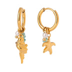 Zora Ocean Style Charm Drop Earrings Gold Plated Stainless Steel Conch Starfish Imitation Pearl Crystal Waterproof Jewelry