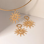Stainless Steel Geometric Fashion Spiral Sunflower Pendant Necklace/Earrings 18K Gold Plated Prevent Allergy Statement Jewelry - Grand Goldman