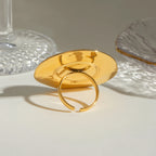 Geometrisch konvexer, gefalteter Korn-Rundschalen-Perlen-Öffnungsring aus Edelstahl, 18K PVD-beschichtet, allergiepräventiver Schmuck