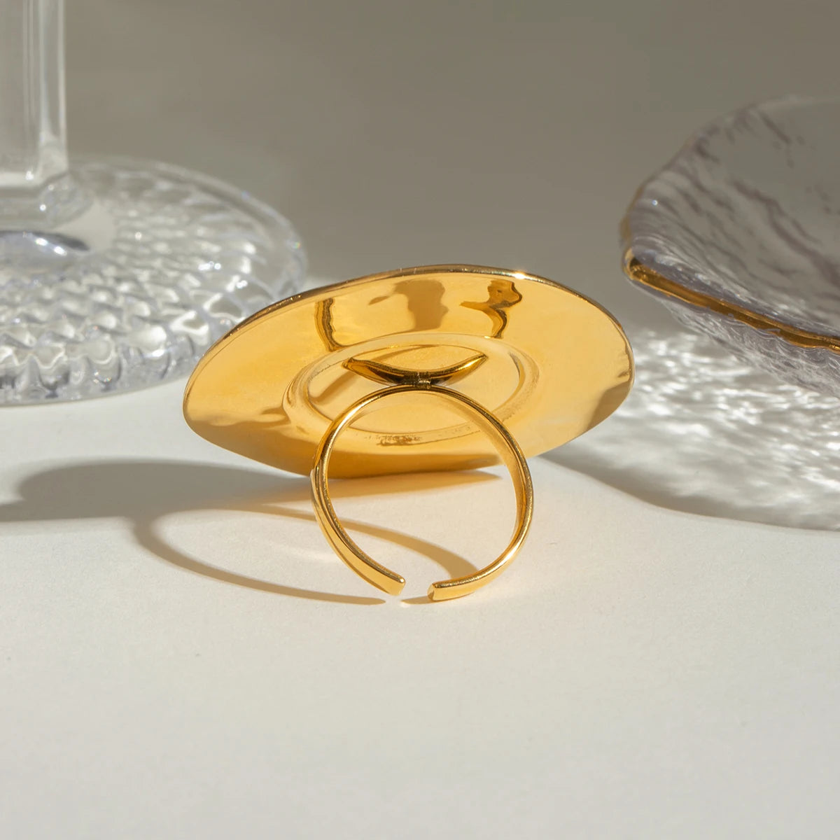 Geometrisch konvexer, gefalteter Korn-Rundschalen-Perlen-Öffnungsring aus Edelstahl, 18K PVD-beschichtet, allergiepräventiver Schmuck