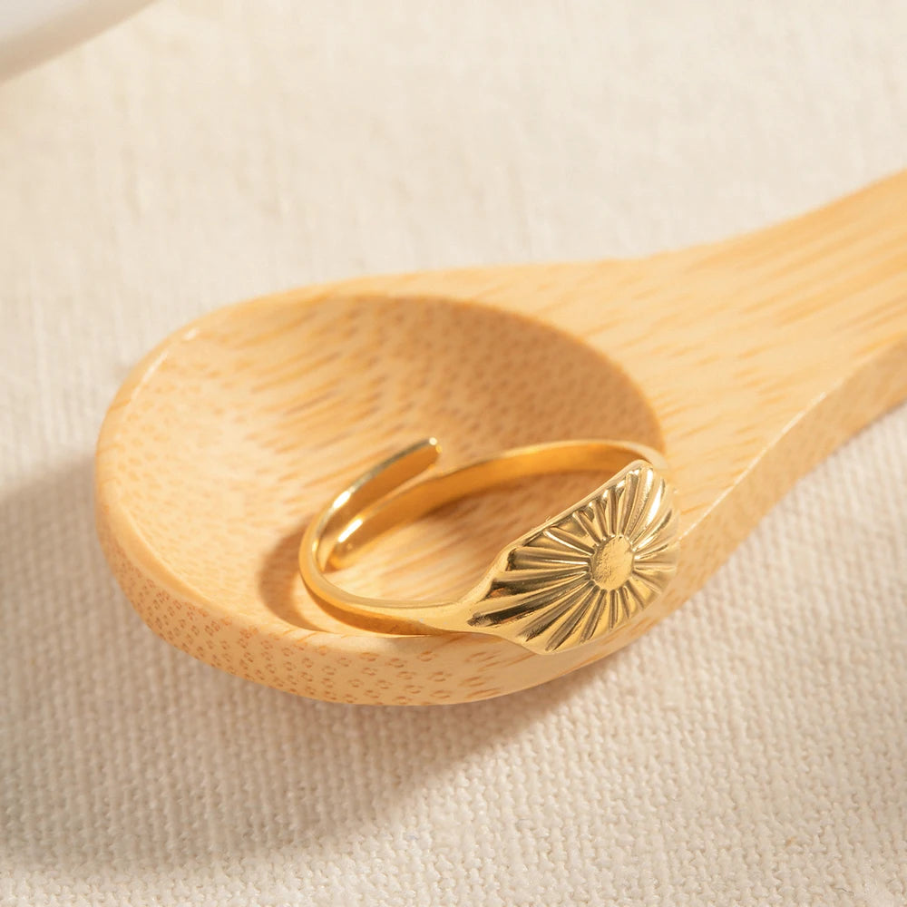 Vintage Creatief Vierkant Bord Ontwerp Bloem Open Ring Voor Vrouwen Dames Roestvrij Staal Verstelbare Waterdichte Sieraden Geschenk