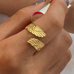 18K overdrevet Peace Dove Wings Retro Trendy Åben Ring Kvinder Trendy Rustfrit Stål Charm Anti Allergisk Smykker Gala Gave