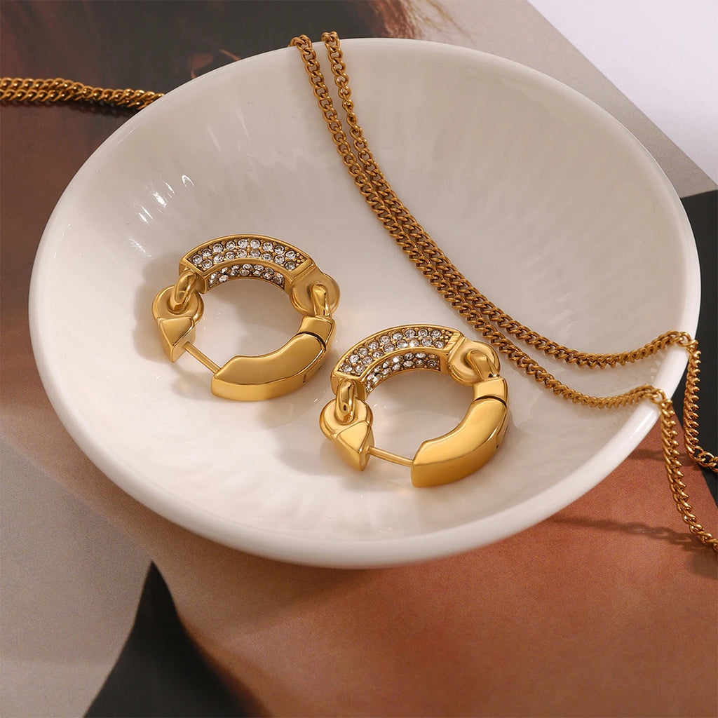 Stainless Steel 18k Gold Plated Vintage Nichel Round Light Luxury High-end Earrings Women Rust Proof Exquisite Jewelry