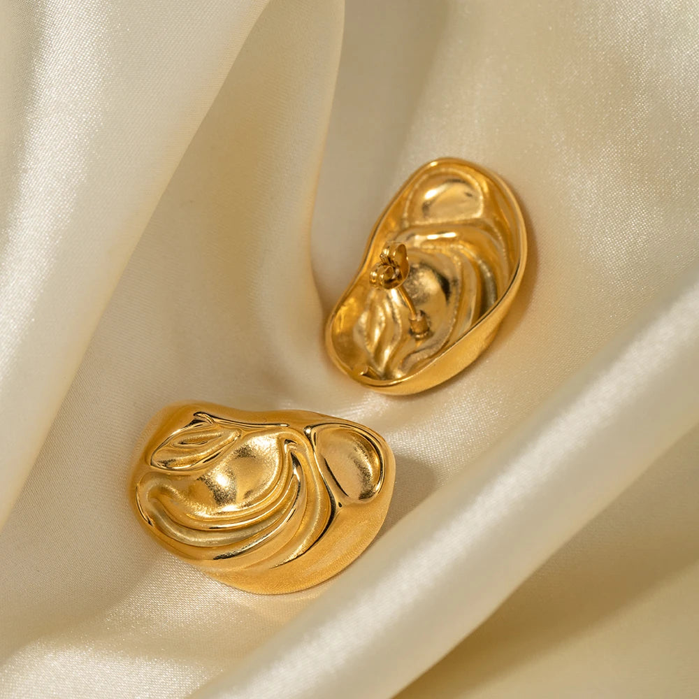 Minimalistisk Lys Hyggelig 18k forgyldt Kreativ Uregelmæssig Bølgeformede Øreringe Rustfrit Stål Damer Rustfast Statement Smykker