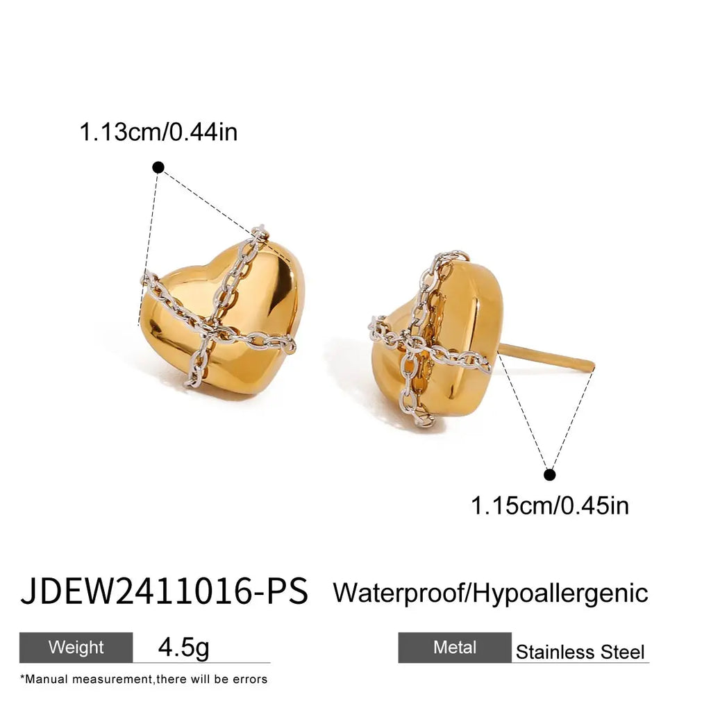 Minimalist 18k Gold Plated Stainless Steel Love Heart Gold Silver Color Matching Earring Women Anti Allergic Rust Jewelry