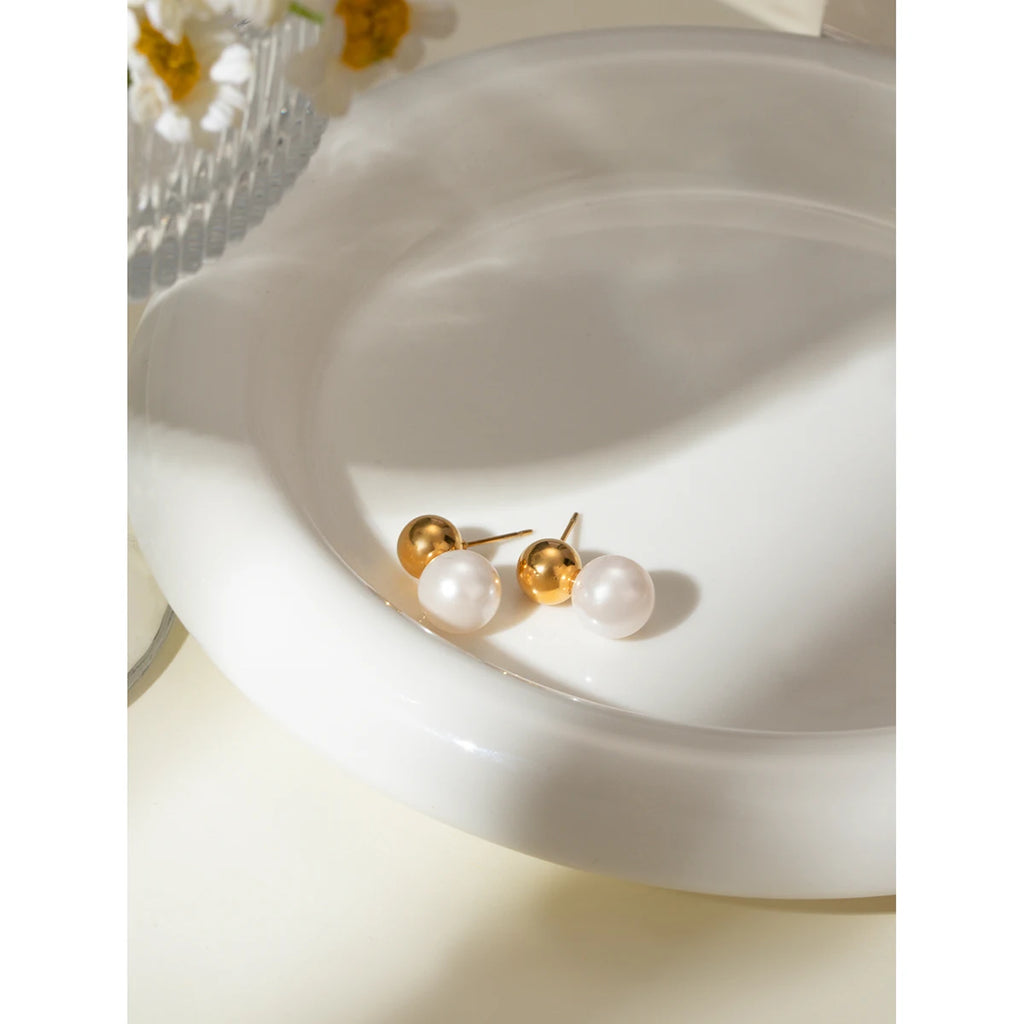 18k vergoldete stilvolle minimalistische Glas-Imitationsperlen-Ohrringe aus Edelstahl für Frauen, antiallergisch, wasserdichter Schmuck