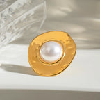 Geometrisch konvexer, gefalteter Korn-Rundschalen-Perlen-Öffnungsring aus Edelstahl, 18K PVD-beschichtet, allergiepräventiver Schmuck