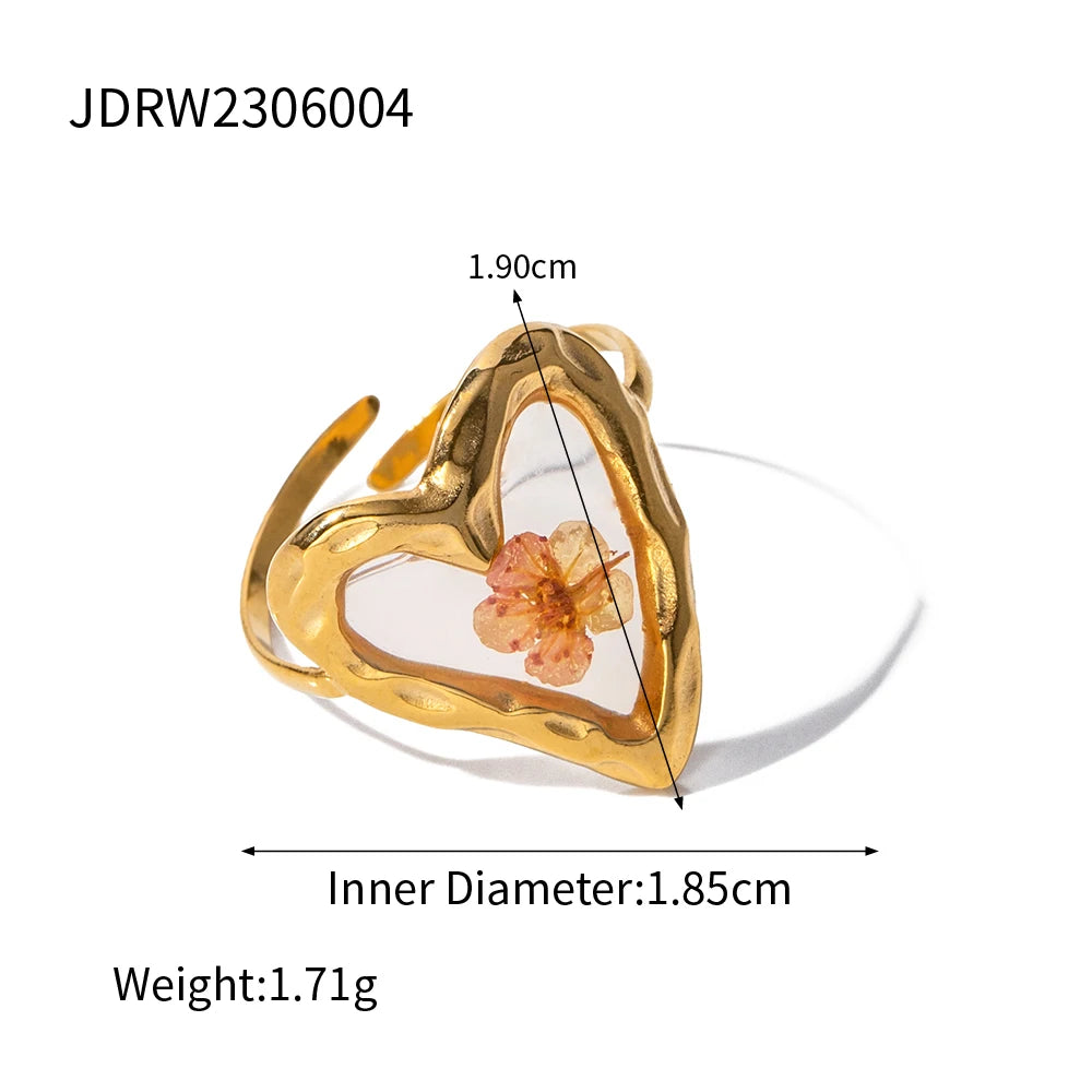 Literary Retro Eternity Flower Design 18K Gold Plated Jewelry Adjustable Stainless Steel Waterproof Ring For Ladies Jewelry Gift