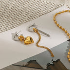 Brincos Femininos Minimalistas com Tassel, Corrente Lisa de Coração de Amor, Aço Inoxidável Banho de Ouro 18k, Joias Antialérgicas