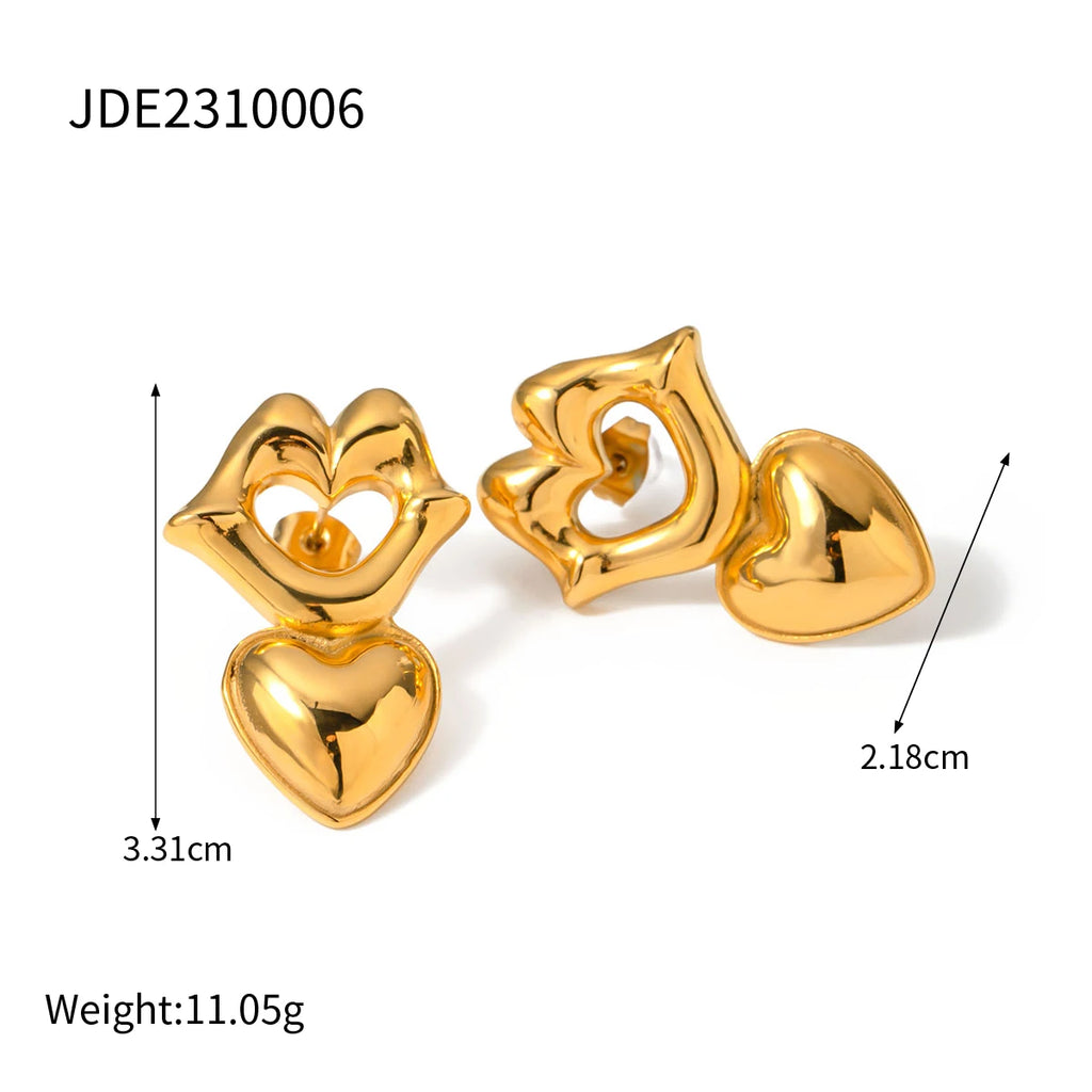 Designer Style Stainless Steel 18K PVD Plated Lip Love Heart Earring Chubby Bright Smooth Rust Proof Charm Ear Jewelry Gala Gift