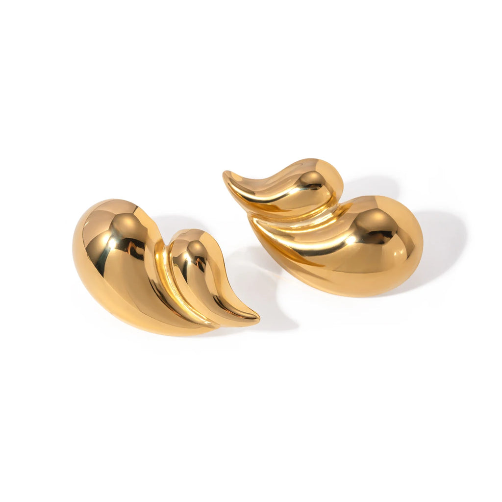 18k Gold Plated Rust Proof Geometric Stainless Steel Double Layer Water Drop Earrings Charm Statement Anti Allergic Jewelry - Grand Goldman