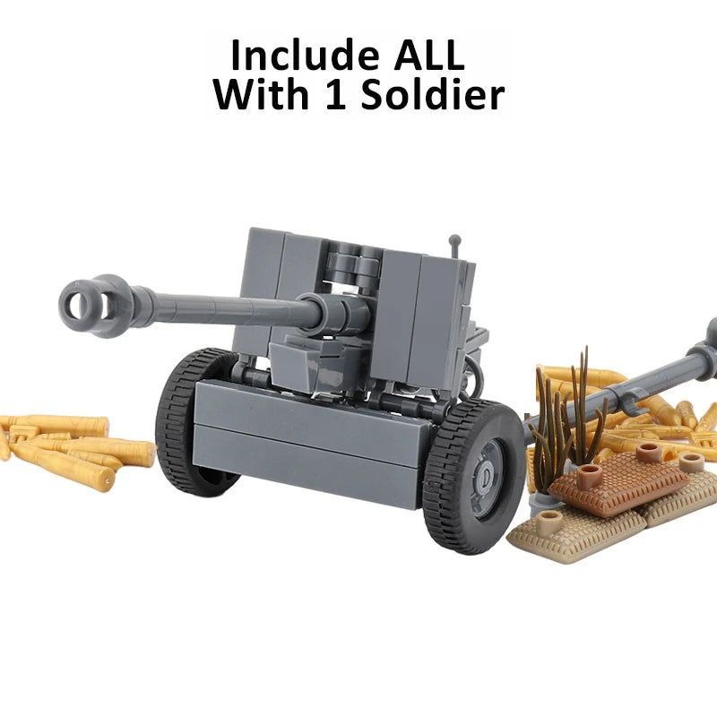 WW2 Germany Military Weapons Building Blocks Army Soldier Figure Anti-tank Gun Cannon Parts MOC Model Bricks Toys For Children ﻿