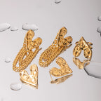 حلقه قلب دانه چکش ضدآب استیل ضدزنگ / سری گوشواره منگوله دار طلایی رنگ با روکش PVD 18K جواهرات بیانیه‌ای