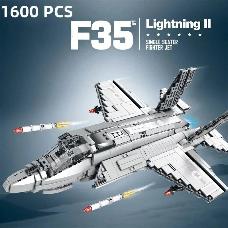 1600PCS F-35 Lightning II Fighter Jet Building Blocks Bomber Shipboard Aircraft Model Bricks Desktop Decoration Kids Toy Gifts