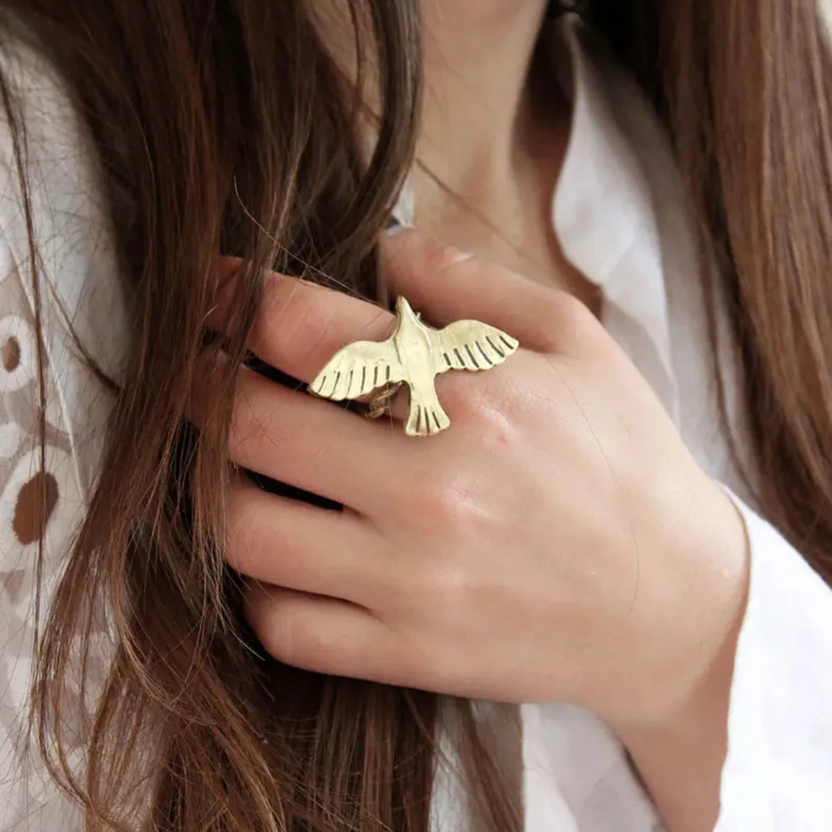 18K glad vredesduifvormige verstelbare open ring dames trendy roestvrijstalen bedel anti-allergische sieraden gala cadeau