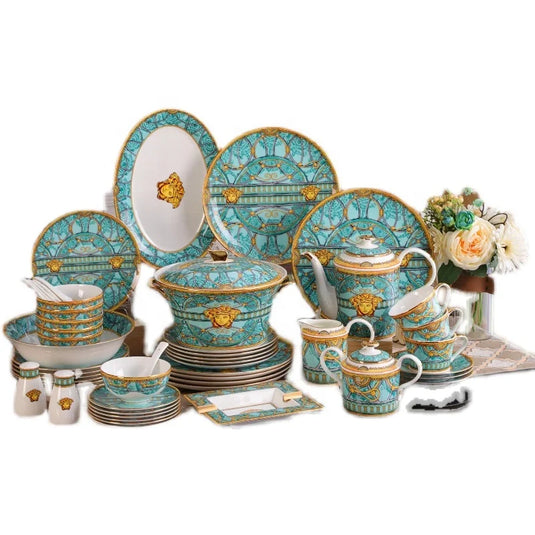 Ustensiles de cuisine à vendre à chaud Ensemble de vaisselle Ensemble de dîner Céramique occidentale Luxe Fine Bone China Cadeaux Ensemble de vaisselle 58 pièces