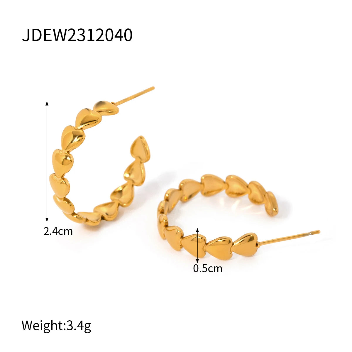 Udsøgte vandtætte 18K forgyldte Simple Trendy Seriel Love Heart C-formede øreringe Elegant Statement Metal Texture smykker